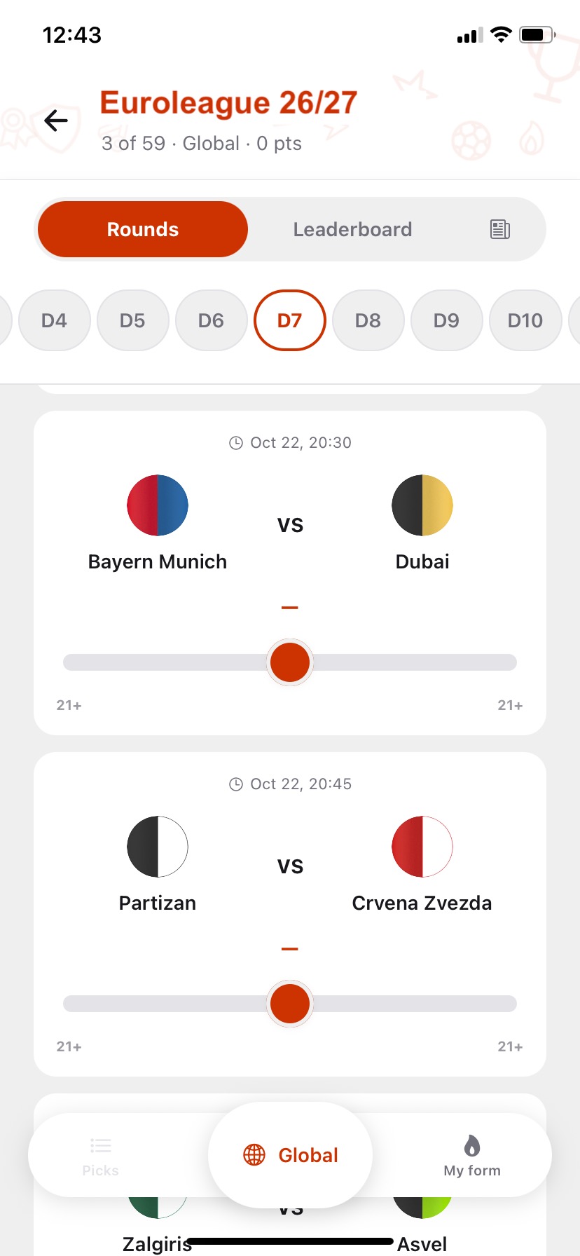 EuroLeague 26/27 predictions screenshot
